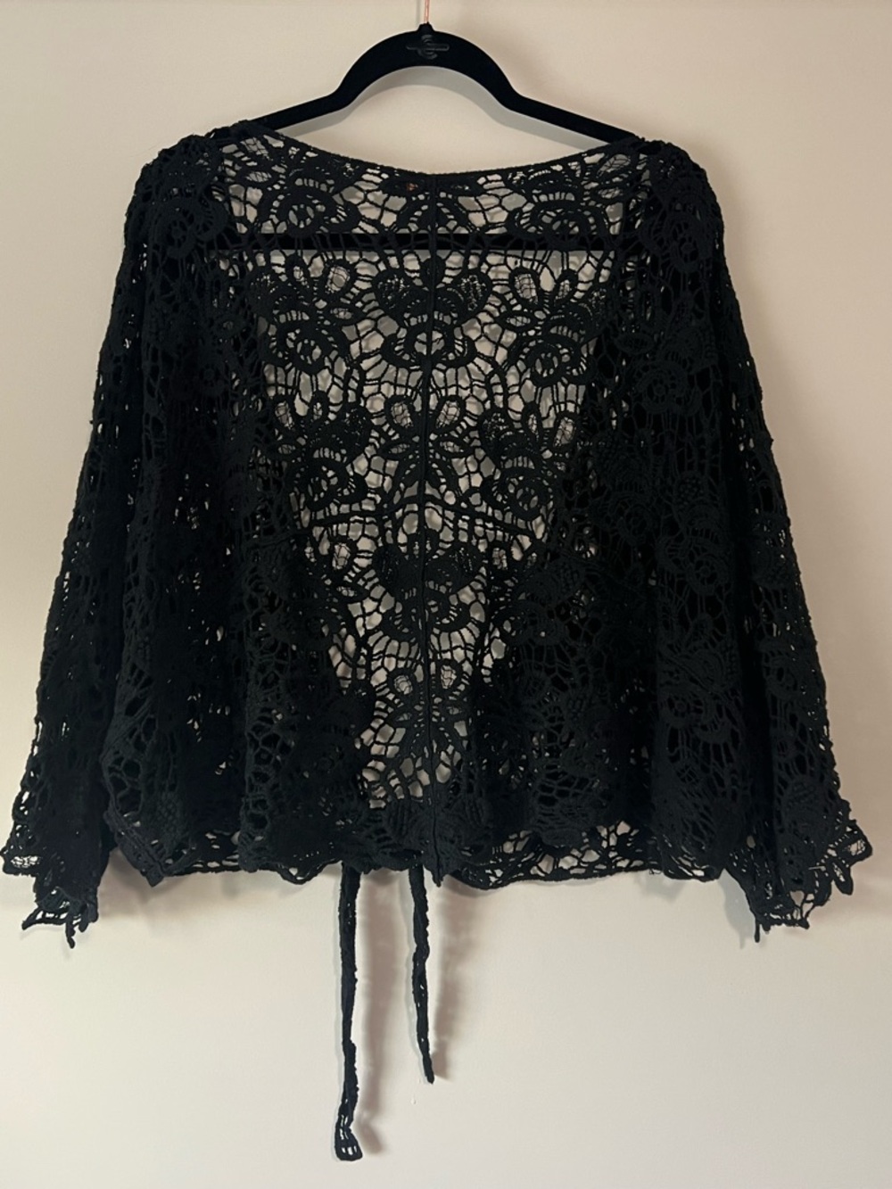 Black Crochet Tie-Front Top by ORIGAMI - Picture 7 of 10